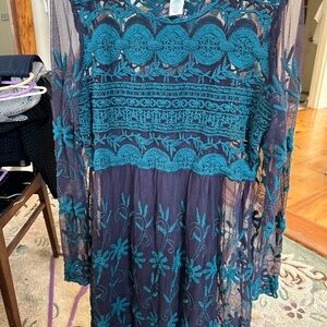 Sundance Navy Dress with Teal Embroidery